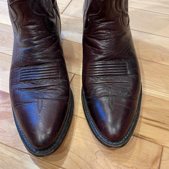 Sheplers Burgundy 14” shaft western leather sole pointed toe cowboy boots main image 13